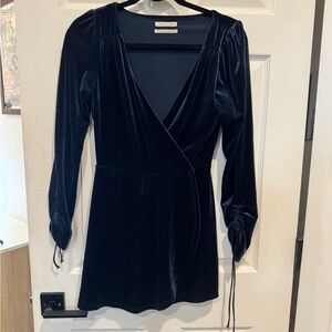 Velvet Wrap Mini Romper in Deep Navy